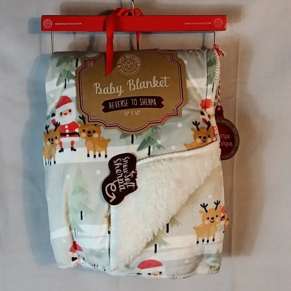 Tiny Mittens Reversible Christmas Sherpa Baby Blanket